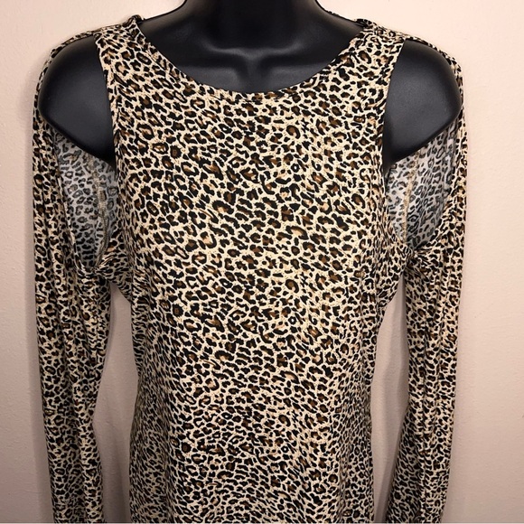 Size 8/10 Leopard Print Dress Long Sleeve Cold Shoulder Style Goth Retro Punk - Picture 10 of 13